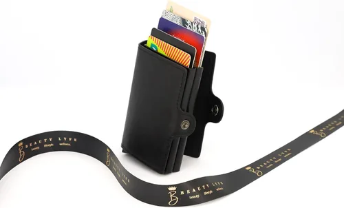 Vista 3 de Beauty Lyfe Billetera plegable de cuero genuino de gran capacidadtitular de la tarjeta de crédito para hombres y mujeres, Negro -, La elegancia