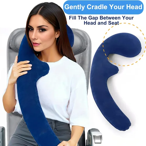 Vista 2 de Almohada inflable del cuerpo del viaje, almohada del cuello del avión para Azul marino