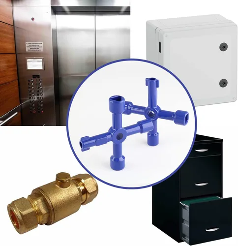 Vista 5 de Waziaqoc Llave multifuncional de 4 vías (paquete de 3), llave cruzada universal triangular de aleación de zinc/cuadrada para medidor de agua
