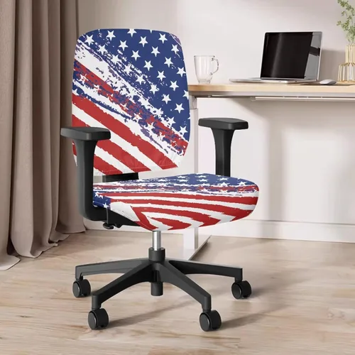 Vista 2 de Juego de 2 fundas para sillas de oficina con brazos, diseño de bandera estadounidense, ligeras, de tela elástica, protectores de muebles