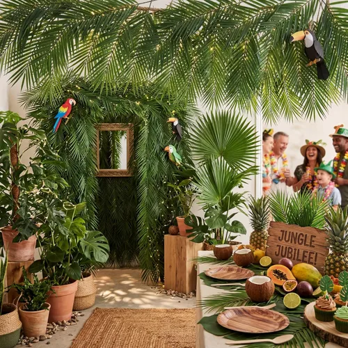 Vista 7 de Jexine 100 hojas de palma de Pascua para el domingo de Ramos, ramas artificiales falsas, tallos de árbol, plantas grandes de vegetación sintética
