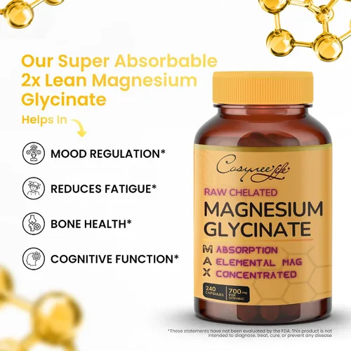 Vista 4 de Glicinato de magnesio 700mg Quelatado - Glicinato de magnesio de alta absorción para hombres y mujeres - 240 cápsulas - Suministro de 120 días