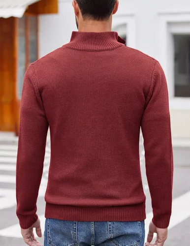 Vista 3 de COOFANDY Suéter de cuello alto Henley de punto trenzado para hombre