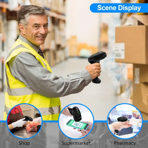Vista 8 de Symcode Escáner de Código de Barras Inalámbrico 2D, Bluetooth6.0 y Inalámbrico2.4G y Conexión USB por Cable, Escáner Lector de Códigos de Barras QR