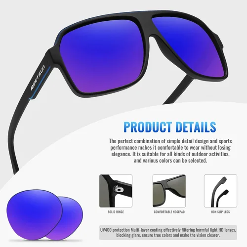 Vista 5 de MEETSUN Gafas de sol polarizadas para hombres y mujeres, protección UV400, aviador, clásica, conducción, Lente de espejo azul marco negro