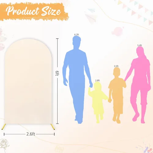 Vista 6 de Fundas de arco elásticas de 6 pies, color beige, para bodas, cumpleaños, baby shows, fiestas, banquetes