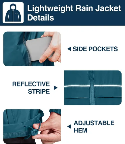 Vista 51 de SWISSWELL Chaqueta impermeable para hombre, rompevientos, ligera con capucha para uso diario casual