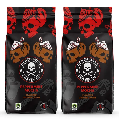 Vista 23 de Death Wish Coffee - Café molido orgánico de tostado medio, paquete de 6 Fair Trade Arabica & Robusta, Stone Fruit Caramel & Roasted Nut Notes
