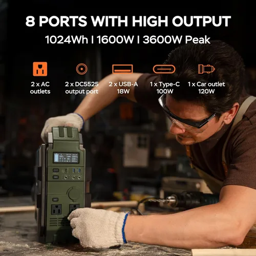 Vista 4 de BLAVOR - Generador solar de 1600 W, estación de energía de 1024 Wh con Verde
