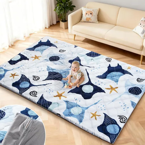 Vista 8 de Tapete de juego para bebé de 47 x 47 pulgadas, grueso y suave, acolchado para bebé para corral de juegos, tapetes para gatear para bebés, niños