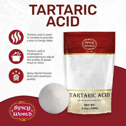 Vista 2 de Spicy World Ácido tartárico puro de 3.5 onzas, grado superior, certificado USP, grado alimenticio, vegano, perfecto para la elaboración de vino
