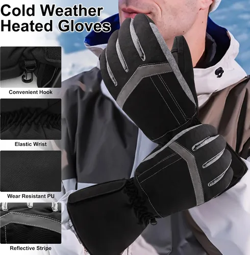 Vista 7 de Guantes USB Calentados para Hombres Mujeres Guantes Eléctricos Calentados Camping Manos con Artritis Guantes Gruesos Impermeables con Pantalla