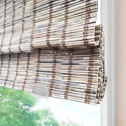 Vista 27 de Persianas romanas de bambú inalámbricas, 100% lino natural, diseño 1
