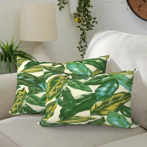 Vista 44 de DYTXIII Paquete de 2 almohadas lumbares impermeables para exteriores con rellenos, 12 x 20 pulgadas, almohada decorativa rectangular para patio