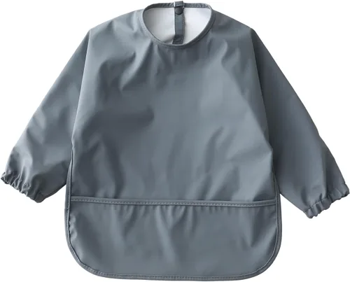 Vista 13 de Baberos impermeables para bebés, babero de alimentación de manga larga con recogedor de alimentos, se limpia y lavable