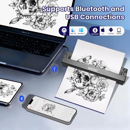 Vista 3 de Máquina impresora de plantillas de tatuajes, impresora Bluetooth inalámbrica térmica portátil mejorada 2026 para principiantes y artistas