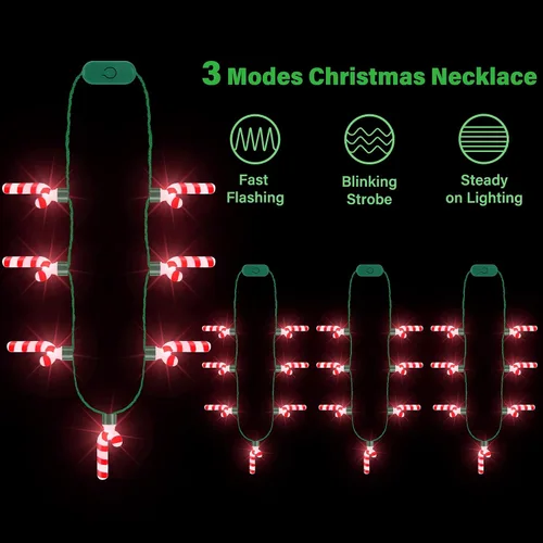 Vista 3 de EOBOH 4 collares de Navidad iluminados, collar de bastón de caramelo brillante, accesorios de fiesta