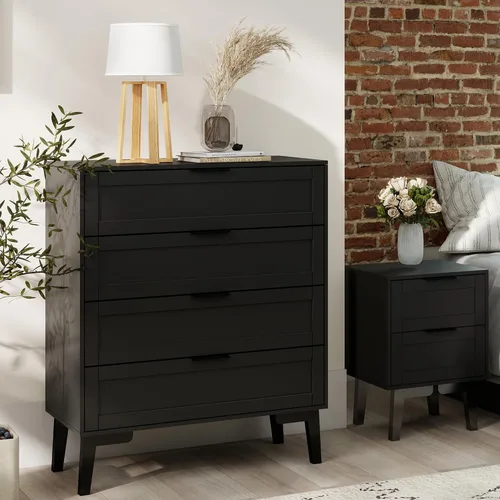 Vista 4 de TaoHFE Cómoda negra de 4 cajones para dormitorio, cómoda de lencería de madera para dormitorio, moderna cómoda negra de 36 pulgadas de alto