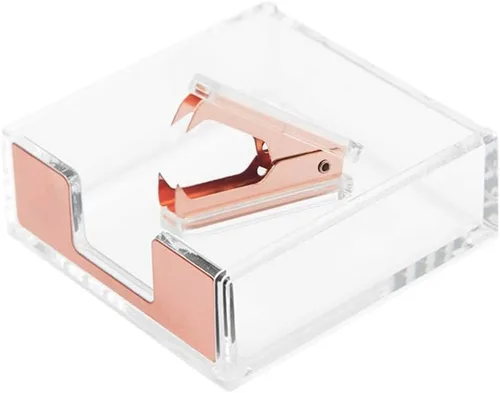 Vista 8 de Cuerpo acrílico transparente colorido tono metálico titular de notas y removedor de grapas conjunto auto-adhesivo cubo dispensador de notas titular