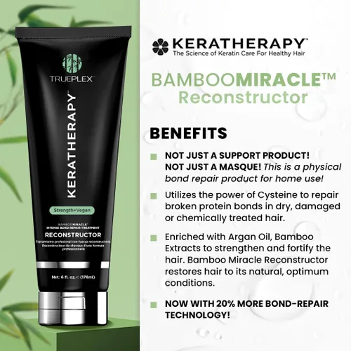 Vista 2 de KERATHERAPY Bamboo Miracle Reconstructor Bond Repair Tratamiento, 6 onzas, 6.0 fl oz – Protección térmica vegana y fortalecedor del cabello