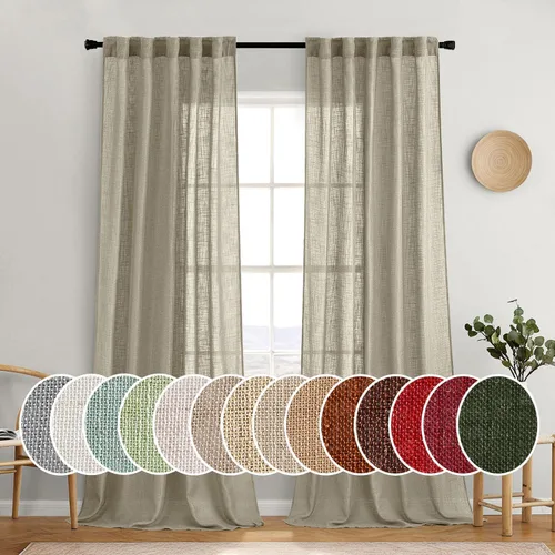 Vista 56 de MIULEE - Cortinas semitraslúcidas suaves y gruesas con textura de lino para cocina y ventana de baño, con trabilla trasera y bolsillo para Blanco