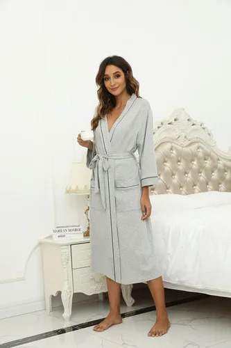 Vista 25 de HEARTNICE - Bata de baño de algodón para mujer, tejido de punto tipo quimono, para el spa, liviana, larga