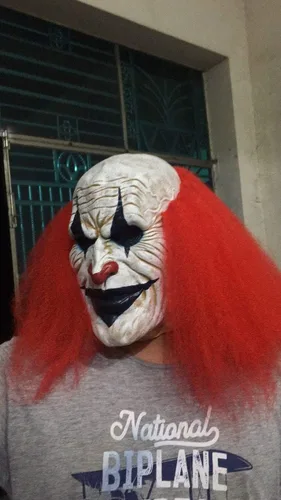 Vista 6 de Máscara facial de payaso espeluznante para adultos, máscara de bromista aterradora para Halloween (azul)