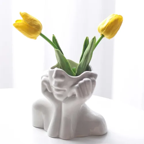 Vista 12 de Jarrón de cerámica con forma de mujer, ideal para decoración de estante, moderno florero para decoración de mesa, florero pequeño de granja