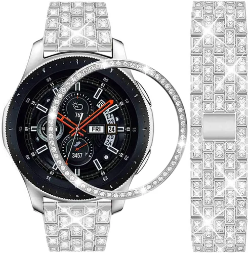 Vista 13 de DEALELE Correas compatibles con Samsung Galaxy Watch de 1.81 pulgadas / Gear S3 Frontier/Classic, correa de metal con diamantes de imitación 2# negro