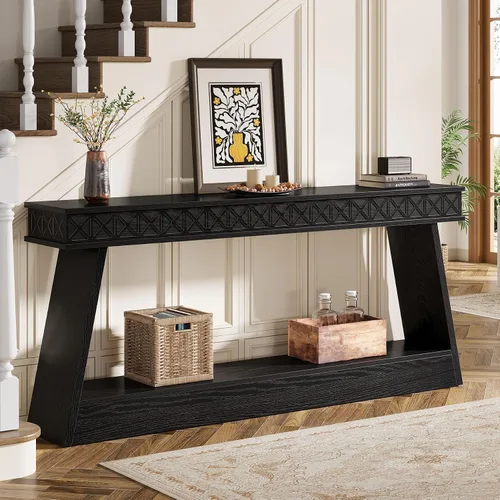 Vista 4 de Tribesigns Mesa Consola Moderna, Mesa de Entrada Extra Larga de 71 Pulgadas con Almacenamiento, Mesa de Sofá Estrecha de 2 Niveles Detrás del Sofá