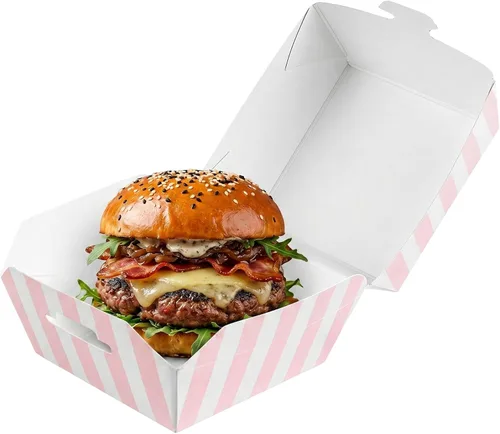 Vista 31 de Restaurantware Mini cajas de hamburguesas de 2.5 x 2.5 x 2 pulgadas, 100 recipientes de alimentos con tapa con bisagras, cajas desechables de papel