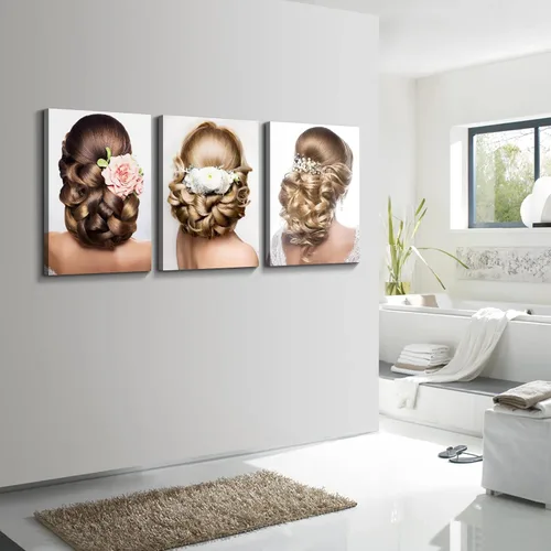 Vista 4 de Denozer - Póster de 3 paneles para decoración de pared de peluquería y peluquería, impresiones artísticas enmarcadas, pinturas de peluquería