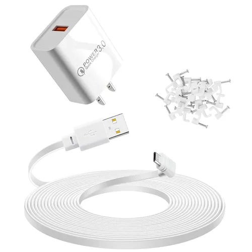 Vista 8 de Paquete de 3 cables de extensión para cámara WYZE Cam Pan V3, cable de alimentación plano de 1 pie Adaptador micro USB de 90 grados