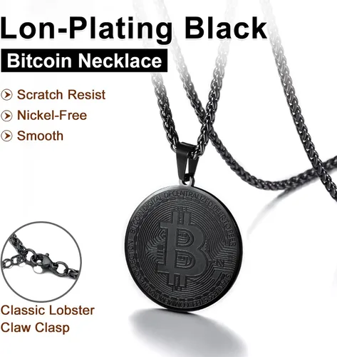 Vista 4 de U7 Medalla de Moneda Colgante Acero Inoxidable 18K Chapado en Oro Bitcoin Joyería Digital Criptomoneda Blockchain Bitcoin Collares
