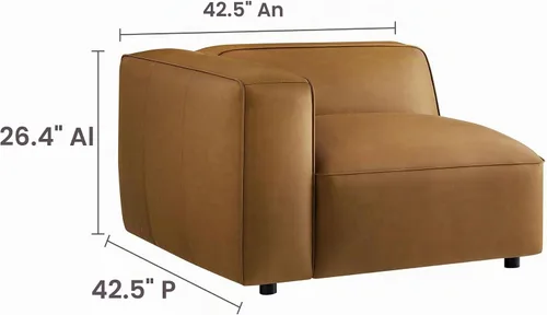 Vista 2 de Modway Auren - Sofá modular de cuero vegano de 4 piezas en color camello – Sofá modular de piel sintética de 3 plazas – Cómodo sofá moderno de piel