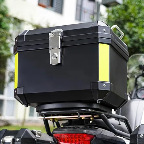 Vista 7 de NYCDA Caja de cola de motocicleta, caja de aluminio resistente universal para motocicleta, almacenamiento de viaje con placa base de soporte, caja