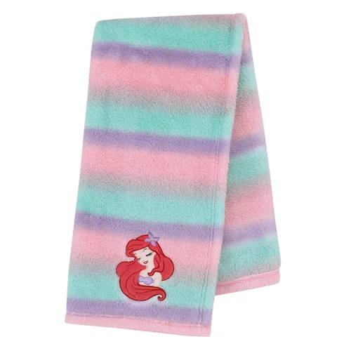 Vista 2 de NoJo Disney Ariel Watercolor Wishes - Manta de bebé súper suave color rosa, lavanda, aguamarina y naranja, una de una especie de sherpa