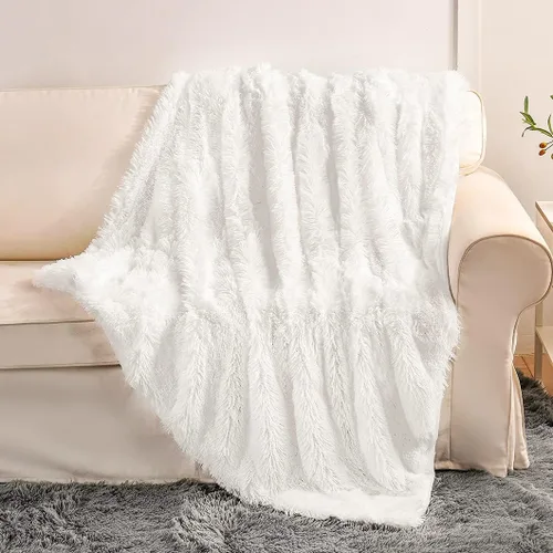 Vista 40 de YUSOKI manta de piel sintética extrasuave con pelos largos, transpirable, de 50 x 60 pulgadas, mullida, acogedora y cómoda, de microfibra de lujo