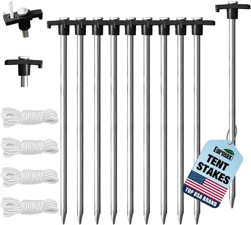 Vista 18 de Eurmax Paquete de 6 anclajes de acero inoxidable de 16 pulgadas para vientos fuertes, estacas galvanizadas de 1/2 pulgada, anclajes de tierra