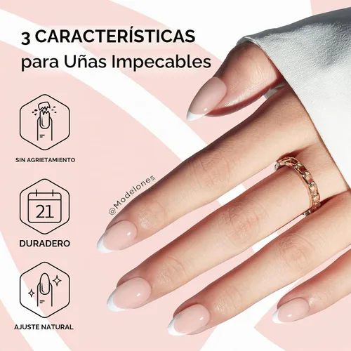 Vista 5 de modelones 64 uñas postizas de punta francesa a presión, uñas postizas cortas de almendra a presión con pegamento de uñas, pestañas adhesivas, lima
