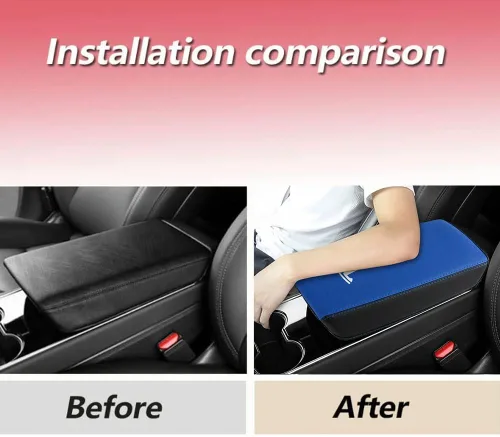 Vista 2 de Funda para el reposabrazos de la consola central, de piel, antiarañazos, de protección, accesorios de decoración interior, para Tesla Model 3 Negro