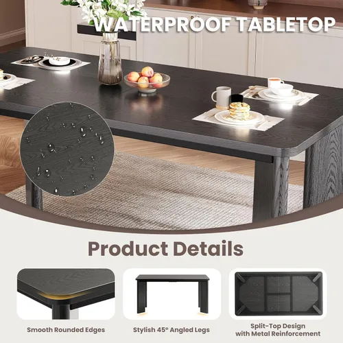 Vista 4 de MALOL Juego de mesa de comedor rectangular de 5 piezas para 4, mesa de cocina industrial de 63 pulgadas con 4 sillas de comedor tapizadas de madera
