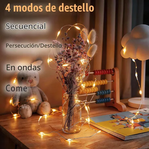 Vista 4 de Paquete de 3 luces LED recargables de 10 pies, 30 luces LED, 4 modos de iluminación estrellada de Navidad de alambre de cobre, impermeable, micro