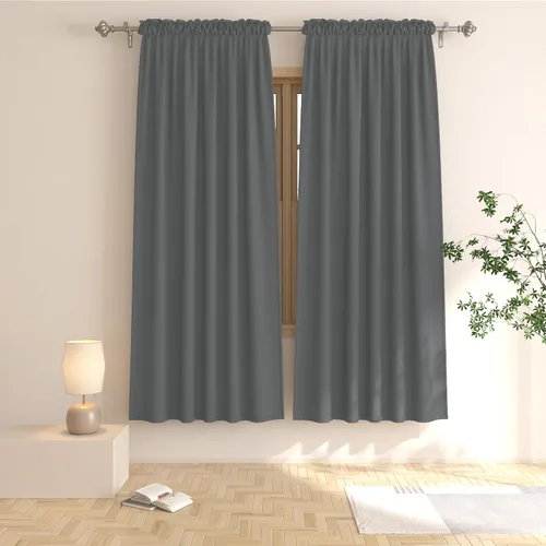 Vista 61 de UPOPO Cortinas beige de 45 pulgadas de largo para oscurecer la habitación, paneles de cortina para ventana, bolsillo para cortinero, cortinas