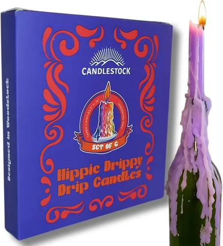 Vista 5 de Candlestock Hippie Drippy Drip Candles - Paquete de 6 velas de goteo para botellas de vino (verde)