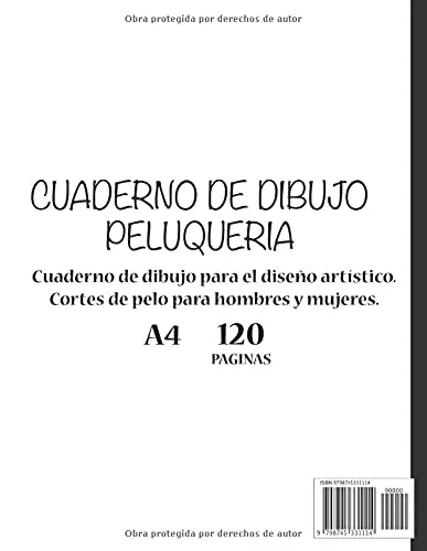 Vista 2 de CUADERNO DE DIBUJO PELUQUERIA - Cuaderno de dibujo para el diseño artístico - Cortes de pelo para hombres y mujeres - 120 paginas - A4