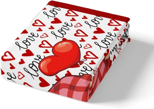Vista 5 de Juego de funda de edredón de gnomo lindo para el día de San Valentín, tamaño individual, juego de ropa de cama con estampado de corazón rojo