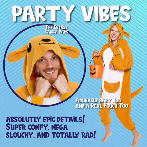 Vista 13 de Funziez! - Disfraz de Halloween para adultos, disfraz de animales y criaturas marinas, mameluco afelpado para cosplay, para mujeres y hombres