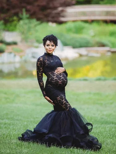 Vista 3 de ZIUMUDY Elegante vestido de maternidad transparente de encaje para sesión de fotos manga larga tul tutus vestido maxi de accesorios para fotos