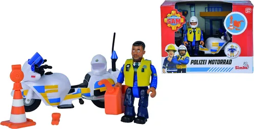 Vista 5 de Simba 109251092002 Fireman Sam Police Motorcycle Plus Articulado Malcolm Figura de acción le Pompier, multicolor